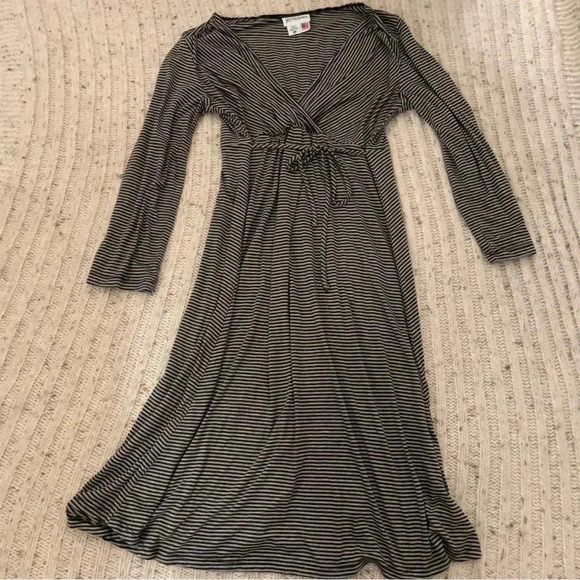 Motherhood Maternity black and grey striped faux wrap dress, size medium​ - Picture 1 of 4